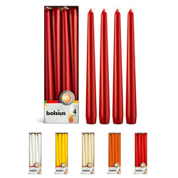 BOLSIUS Dark Red Taper Candles - 4 Pack Unscented 10 Inch Dinner Candle Set - 8 Hours Burn Time - Premium European Quality - Smokeless and Dripless Ho