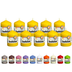 BOLSIUS 10 Yellow Pillar Candles - 2.25 x 3.25 Inches - Premium European Quality - Individually Wrapped - 17 Hour Burn Time - Dripless Smokeless Unsce