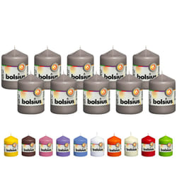 BOLSIUS 10 Grey Pillar Candles - 2.25 x 3.25 Inches - Premium European Quality - Individually Wrapped - 17 Burn Hours - Dripless Smokeless Unscented D