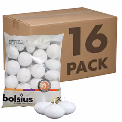 BOLSIUS White Floating Candles  Bulk Case of 16 Packs = Total 320 Candles  5 Hours  Premium European Quality  Consistent Smok ...