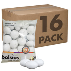 BOLSIUS White Floating Candles  Bulk Case of 16 Packs = Total 320 Candles  5 Hours  Premium European Quality  Consistent Smokeless Flame