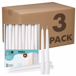 BOLSIUS White Taper Candles - 3 Packs = Total 90 Candles - 8 Hours - Premium European Quality - Consistent Smokeless Flame - ...
