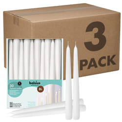 BOLSIUS White Taper Candles - 3 Packs = Total 90 Candles - 8 Hours - Premium European Quality - Consistent Smokeless Flame - Unscented Dripless Candle