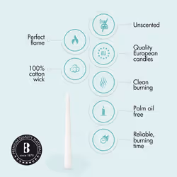 BOLSIUS White Taper Candles - 3 Packs = Total 90 Candles - 8 Hours - Premium European Quality - Consistent Smokeless Flame - Unscented Dripless Candle