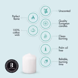 BOLSIUS White Pillar Candles - 2x3 Inches - 2 Packs = Total 40 Candles - 15+ Hours - Premium European Quality - Consistent Smokeless Flame - Unscented