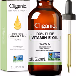 Cliganic 100% Pure Vitamin E Oil for Skin  Hair & Face - 60 000 IU  Non-GMO Verified | Natural D-Alpha Tocopherol