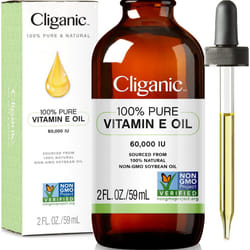Cliganic 100% Pure Vitamin E Oil for Skin  Hair & Face - 60 000 IU  Non-GMO Verified | Natural D-Alpha Tocopherol