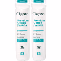 Cliganic Premium Cotton Rounds for Face (200 Count) | Makeup Remover Pads  Hypoallergenic  Lint-Free | 100% Pure Cotton