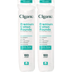 Cliganic Premium Cotton Rounds for Face (200 Count) | Makeup Remover Pads  Hypoallergenic  Lint-Free | 100% Pure Cotton