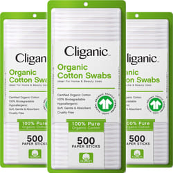 Cliganic Organic Cotton Swabs  1500 Count - 100% Pure Natural Cotton  Chlorine-Free Hypoallergenic  Soft  Gentle & Absorbent Buds