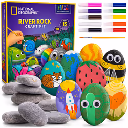 NATIONAL GEOGRAPHIC Rock Painting Kit - Arts and Crafts Kit for Kids  Paint & Decorate 15 River Rocks with 10 Paint Colors &  ...