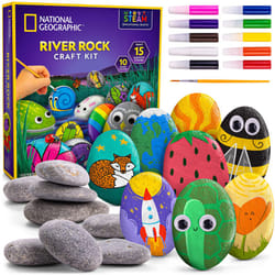 NATIONAL GEOGRAPHIC Rock Painting Kit - Arts and Crafts Kit for Kids  Paint & Decorate 15 River Rocks with 10 Paint Colors & More Art Supplies  Outdoo