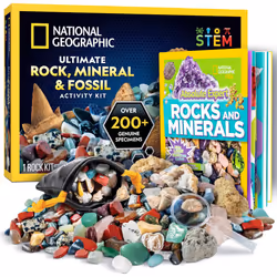 NATIONAL GEOGRAPHIC Rock Collection Box for Kids - 200 Piece Rock Set with Real Fossils Gemstones and Crystals- Includes Ab ...