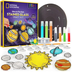 Kids Window Art Kit - ""Stained Glass"" Solar System Arts & Crafts Kit with Glow in the Dark Planets, Use as Window Suncatchers, Hanging Decor from