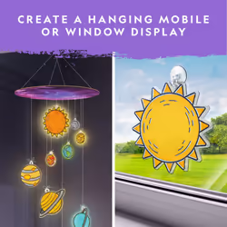 Kids Window Art Kit - ""Stained Glass"" Solar System Arts & Crafts Kit with Glow in the Dark Planets, Use as Window Suncatchers, Hanging Decor from