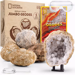 Break Open 5 Jumbo Geodes - Earth Science Kit with 5 Premium, 8-10 cm Geodes with Crystals, Goggles, Learning Guide & Display ...