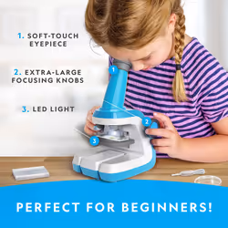 NATIONAL GEOGRAPHIC Microscope for Kids - Science Kit with an Easy-to-Use Kids Microscope  Up to 400x Zoom  Blank and Prepared Slides  Rock & Mineral