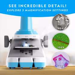 NATIONAL GEOGRAPHIC Microscope for Kids - Science Kit with an Easy-to-Use Kids Microscope  Up to 400x Zoom  Blank and Prepared Slides  Rock & Mineral