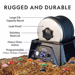 National Geographic Professional Rock Tumbler Kit - Extra Large 2 Lb. Barrel with 3-Speed Motor & 9-Day Timer - Geology DIY Kits for Adults  Rock Coll
