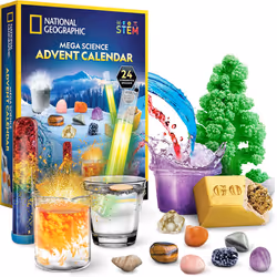 NATIONAL GEOGRAPHIC Kids Advent Calendar - 24 Science Experiments  Rocks  Fossils and Gemstone Dig Kit With Storage Bag