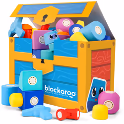 Blockaroo Magnetic Foam Bath Building Blocks  50Piece Trunk Set  Preschool Toys  Bathtub Toys  Sensory Toys  Engineering Toys