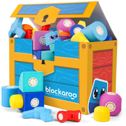 Blockaroo Magnetic Foam Bath Building Blocks  50Piece Trunk Set  Preschool Toys  Bathtub Toys  Sensory Toys  Engineering Toys