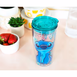 Silver Buffalo Disney Lilo and Stitch Double Wall Travel Tumbler with Slide Close Lid  20 Ounces