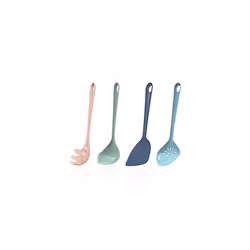 Kitchen Utensils Set of 4 Pcs - Non Stick Spatula|Spaghetti Spoon|Soup Ladle|Slotted Spoon, Nylon Utensil Set, Pasta Spoon, L ...