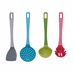 kitchen Utensils Set of 4 Pcs - Non Stick Spatula|Spaghetti Spoon|Soup Ladle|Slotted Spoon, Silicone Utensil Set, Pasta Spoon ...