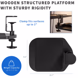 VIVO Wooden Clamp-on Adjustable Computer Mouse Pad and Device Holder for Desks  Extended Rotating Platform Tray  Fits up to 2 inch Desktops  Black  MO
