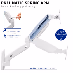 VIVO Height Adjustable Pneumatic Extended Arm Single Monitor Wall Mount  Full Motion Articulating  Fits 17 to 27 inch Screen  White  MOUNT-V001GW