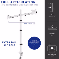 VIVO Dual Monitor Stand Up Desk Mount Extra Tall 39 inch Pole  Fully Adjustable Stand for up to 27 inch Screens  White  STAND-V012W