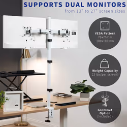 VIVO Dual Monitor Stand Up Desk Mount Extra Tall 39 inch Pole  Fully Adjustable Stand for up to 27 inch Screens  White  STAND-V012W