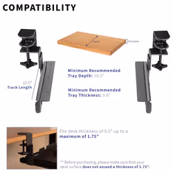 VIVO Height Adjustable Clamp and 12 inch Rail Set for DIY Custom Wooden Keyboard Trays (Tray Not Included)  Under Desk Pull Out Slider Track with C-cl