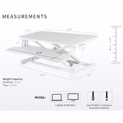 VIVO 26 inch Desk Converter  K Series  Height Adjustable Sit to Stand Riser  Dual Monitor and Laptop Workstation with Keyboard Tray  White  DESK-V026K