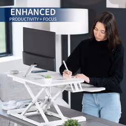 VIVO 26 inch Desk Converter  K Series  Height Adjustable Sit to Stand Riser  Dual Monitor and Laptop Workstation with Keyboard Tray  White  DESK-V026K