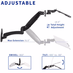 VIVO Sit-Stand 24 Inch Pneumatic Spring Keyboard and Mouse Tray Wall Mount  Counterbalance Height Adjustable Typing Platform  Ergonomic Tilt