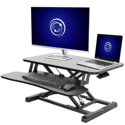 VIVO 28 inch Desk Converter  K Series  Height Adjustable Sit to Stand Riser  Dual Monitor and Laptop Workstation with Keyboard Tray  Black  DESK-V028K