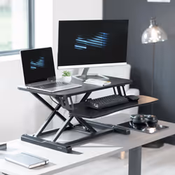 VIVO 28 inch Desk Converter  K Series  Height Adjustable Sit to Stand Riser  Dual Monitor and Laptop Workstation with Keyboard Tray  Black  DESK-V028K