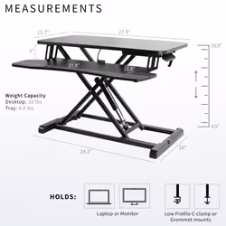 VIVO 28 inch Desk Converter  K Series  Height Adjustable Sit to Stand Riser  Dual Monitor and Laptop Workstation with Keyboard Tray  Black  DESK-V028K