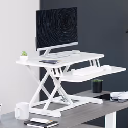 VIVO 28 inch Desk Converter  K Series  Height Adjustable Sit to Stand Riser  Dual Monitor and Laptop Workstation with Keyboard Tray  White  DESK-V028K