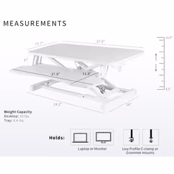 VIVO 28 inch Desk Converter  K Series  Height Adjustable Sit to Stand Riser  Dual Monitor and Laptop Workstation with Keyboard Tray  White  DESK-V028K