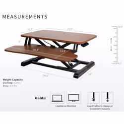VIVO 26 inch Desk Converter  K Series  Height Adjustable Sit to Stand Riser  Dual Monitor and Laptop Workstation with Keyboard Tray  Dark Walnut Top