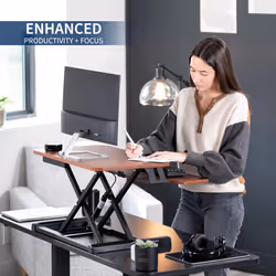 VIVO 26 inch Desk Converter  K Series  Height Adjustable Sit to Stand Riser  Dual Monitor and Laptop Workstation with Keyboard Tray  Dark Walnut Top