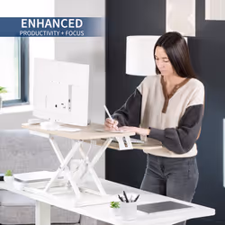 VIVO 26 inch Desk Converter  K Series  Height Adjustable Sit to Stand Riser  Dual Monitor and Laptop Workstation with Keyboard Tray  Light Wood Top  W