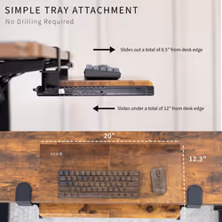 VIVO Small Clamp-on Computer Keyboard and Mouse Under Desk Slider Tray  20 x 11 inch Pull Out Platform Drawer  Rustic Vintage Brown  MOUNT-KB05ES-N