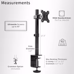 VIVO Clamp-on Single Ultra Wide Monitor Desk Mount  Low Profile Heavy Duty Adjustable Stand for 1 Ultrawide Screen up to 45 inches  25 lbs Capacity  B