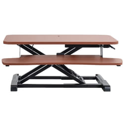 VIVO 28 inch Desk Converter  K Series  Height Adjustable Sit to Stand Riser  Dual Monitor and Laptop Workstation with Keyboard Tray  Dark Walnut Top