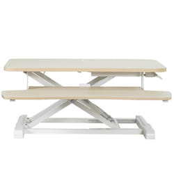 VIVO 28 inch Desk Converter  K Series  Height Adjustable Sit to Stand Riser  Dual Monitor and Laptop Workstation with Keyboard Tray  Light Wood Top  W