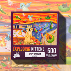 Exploding Kittens 500 Piece Jigsaw Puzzle - Spicy Scream  Jigsaw Puzzles for Adults  Cat Puzzle  Art Puzzle